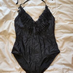 Black Fringe Halter Swimsuit